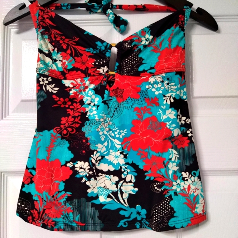 Jets tankini halter top size 6‎ brown orange blue white